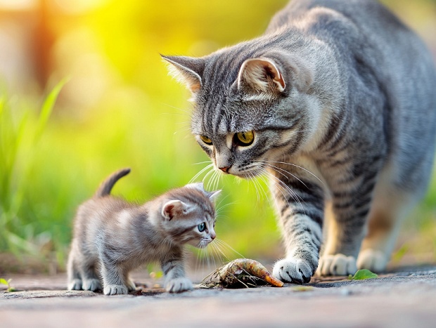 Cat Providing for its family