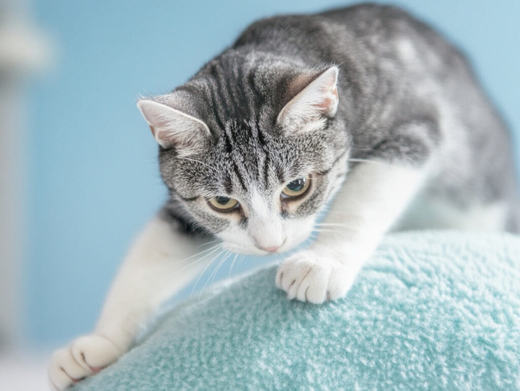 Cat kneading the cushion