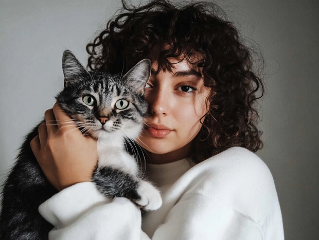 Cat bonding with its owner