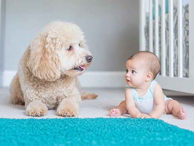 Dog adapting to a new baby around