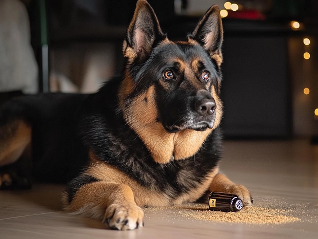 Dog sitting besides pepper shaker