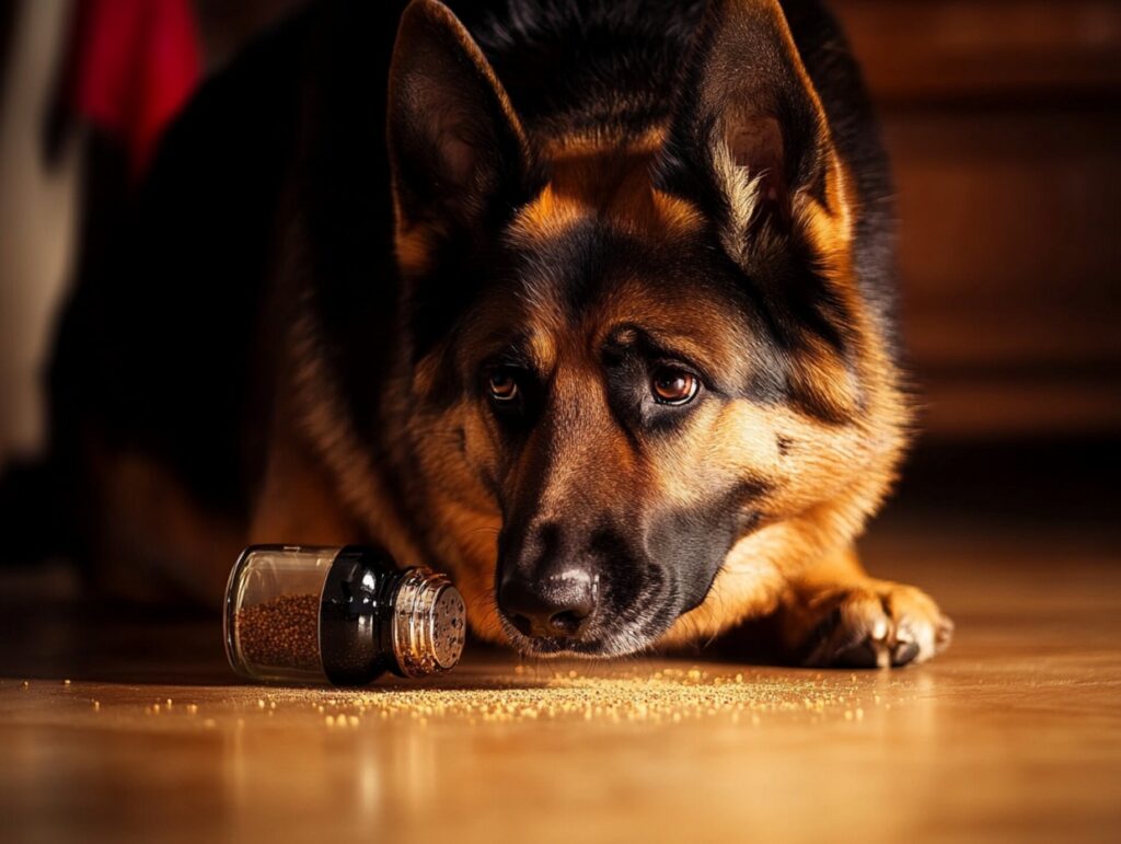 Dog sniffing black pepper