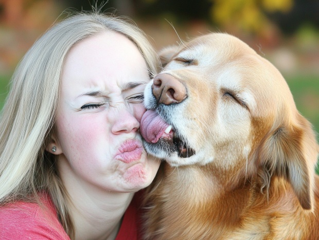 Girl disgusted by constant licking of her dog