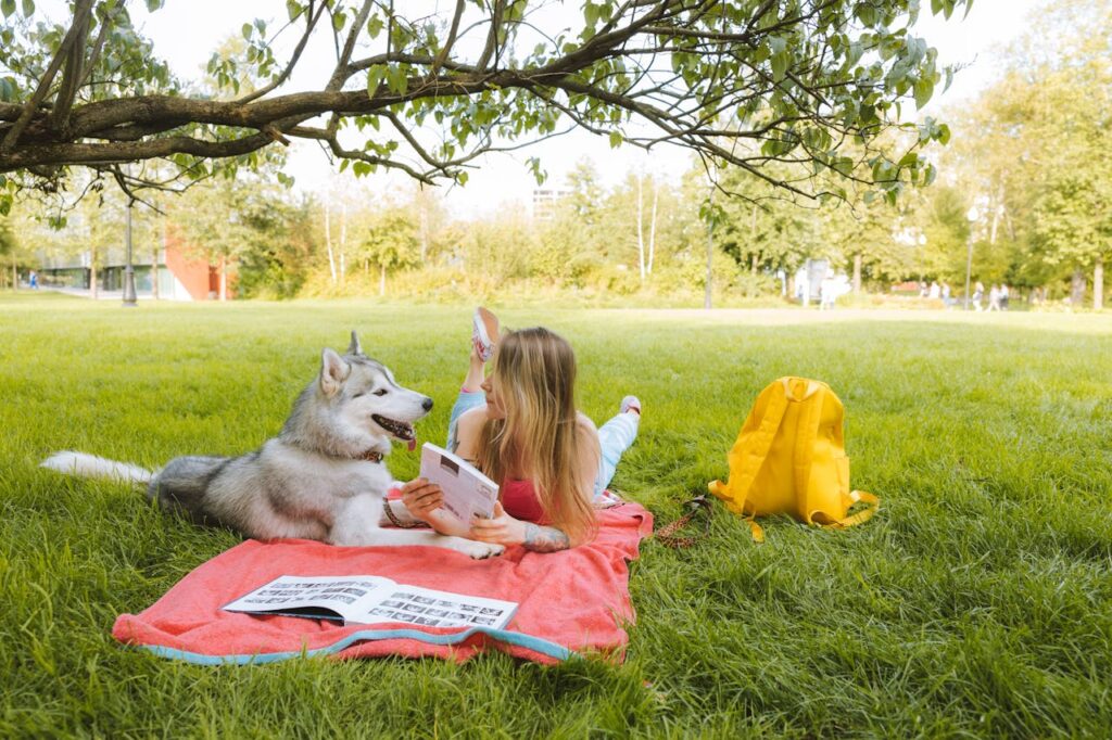 Reading book with your dog