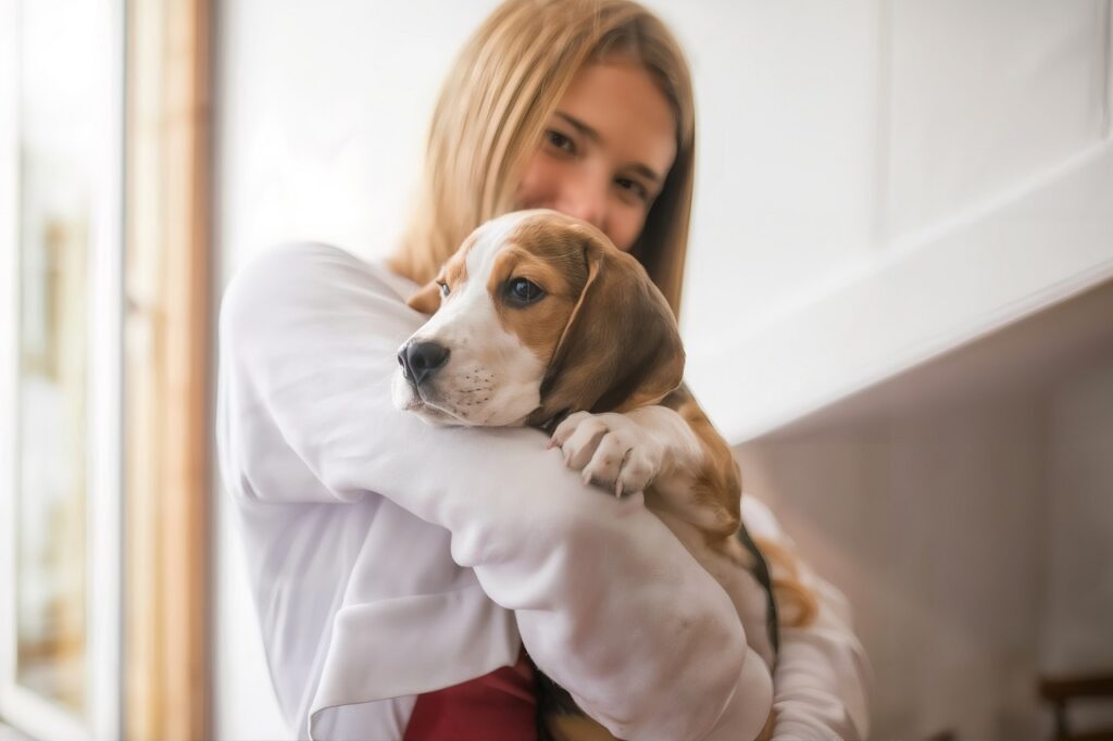 beagle and owner