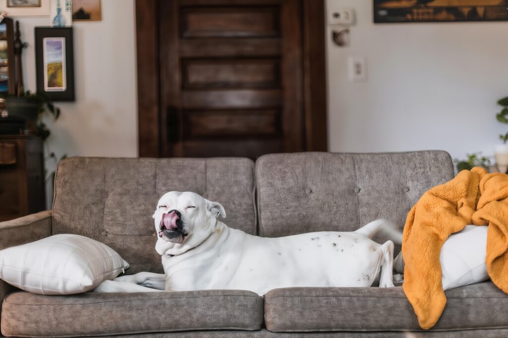 American Bull Dog on Couch