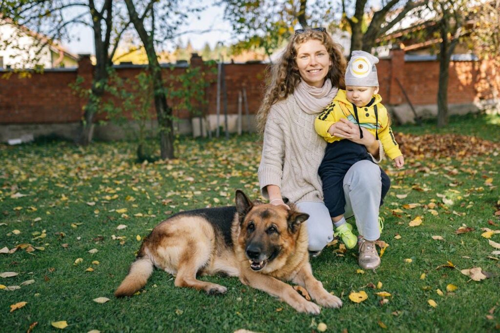 German Shepherd with its family in the garden