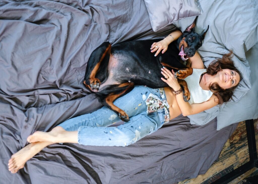 Doberman with owner