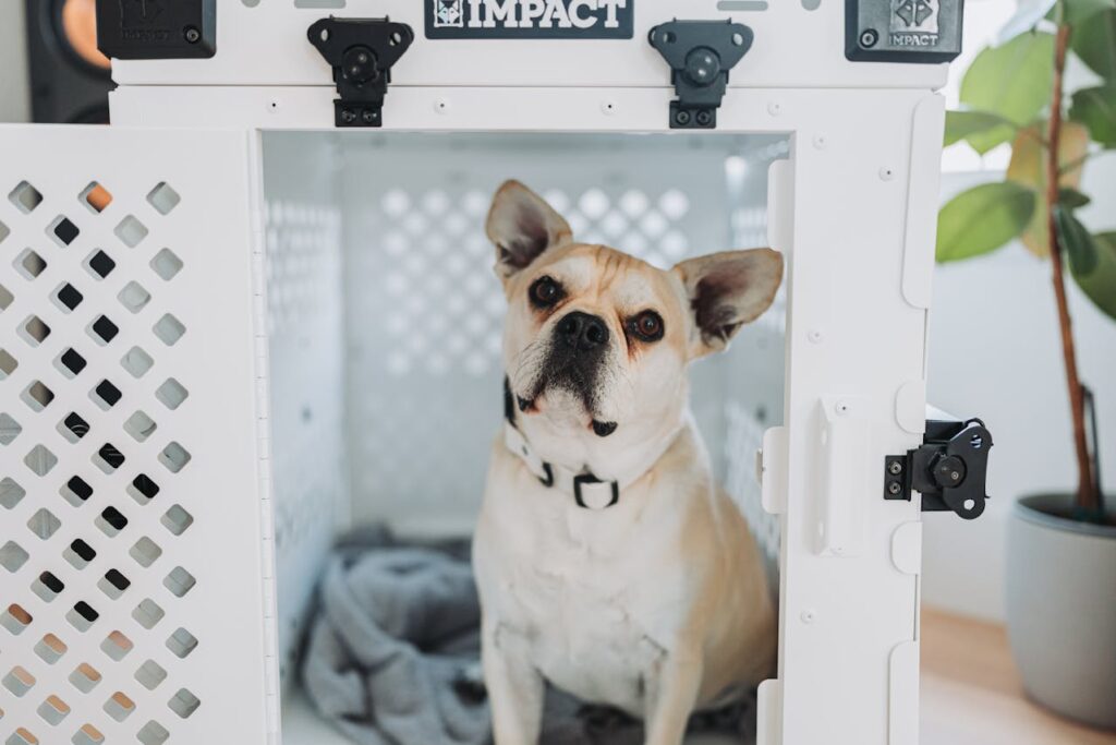 dog inside crate