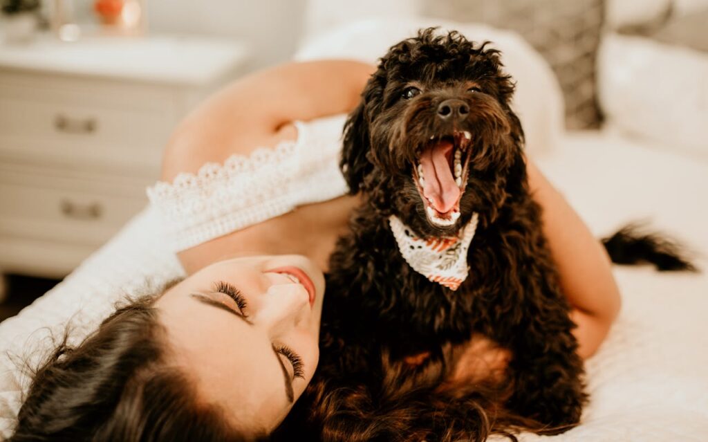 dog lying beside owner