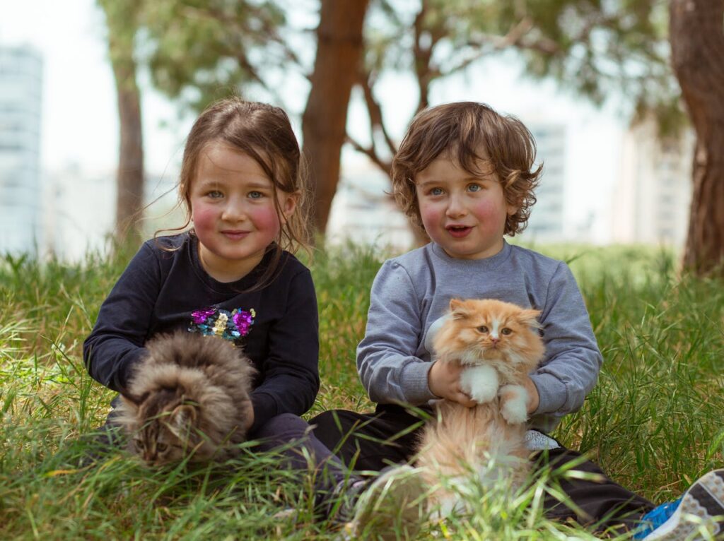 kids with kittens