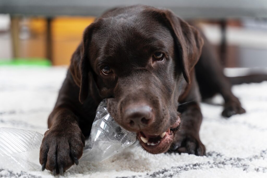 Dog Chewing Plastic Bottle