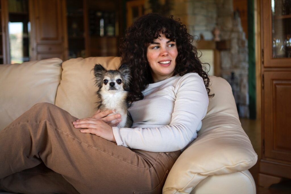 Chihuahua Sitting on woman lap (Apartment)