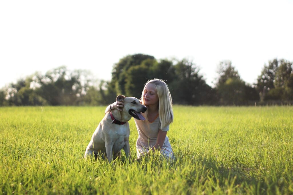 labrador retriever with child