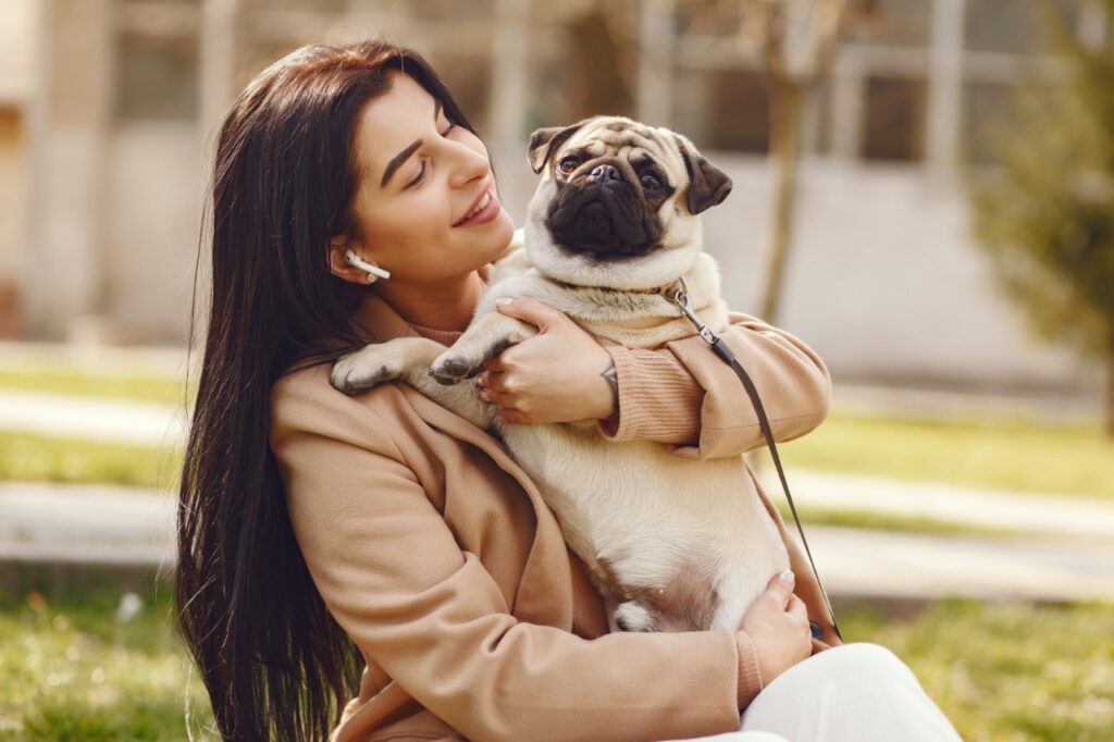 Pug with woman