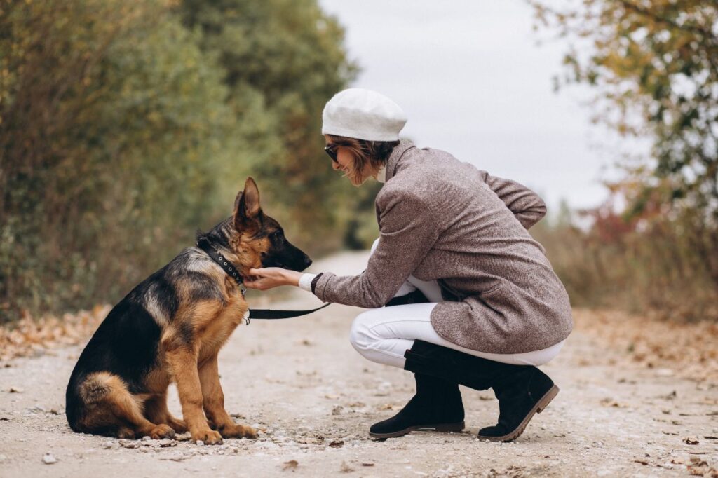woman with german shepherd
