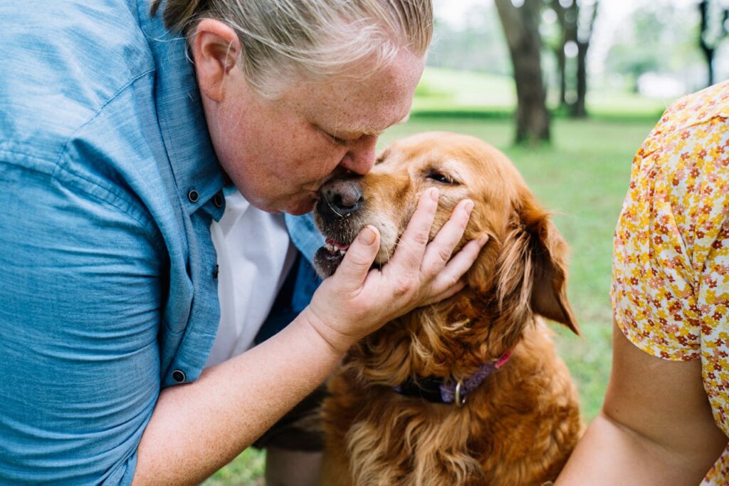Happy owner and dog