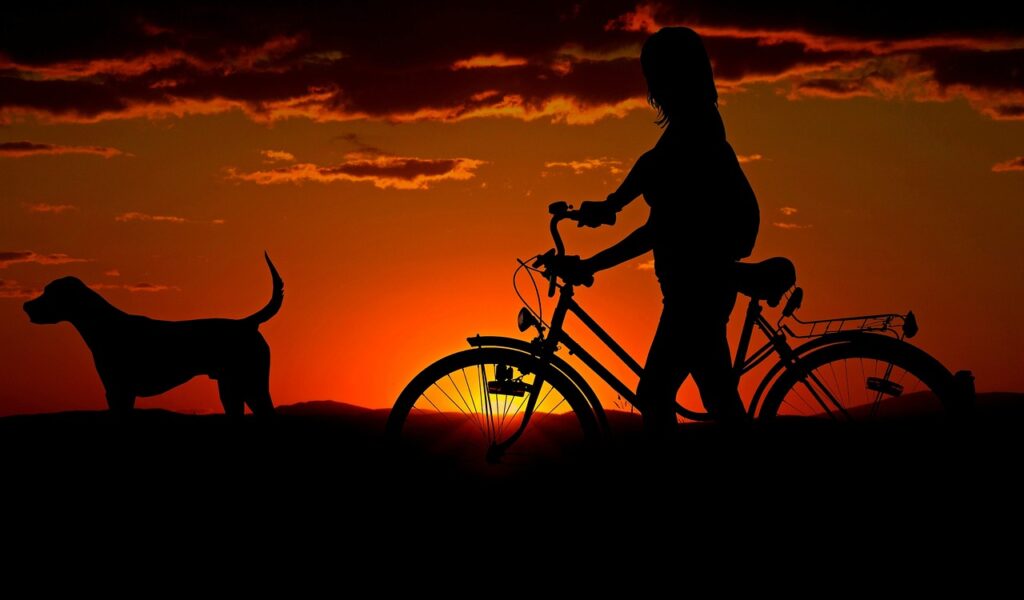 woman bike sunset ride