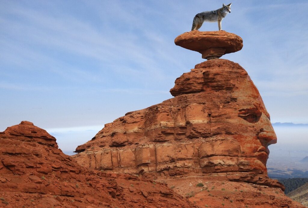 Coyote standing on rock