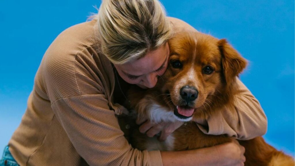 Person hugging dog