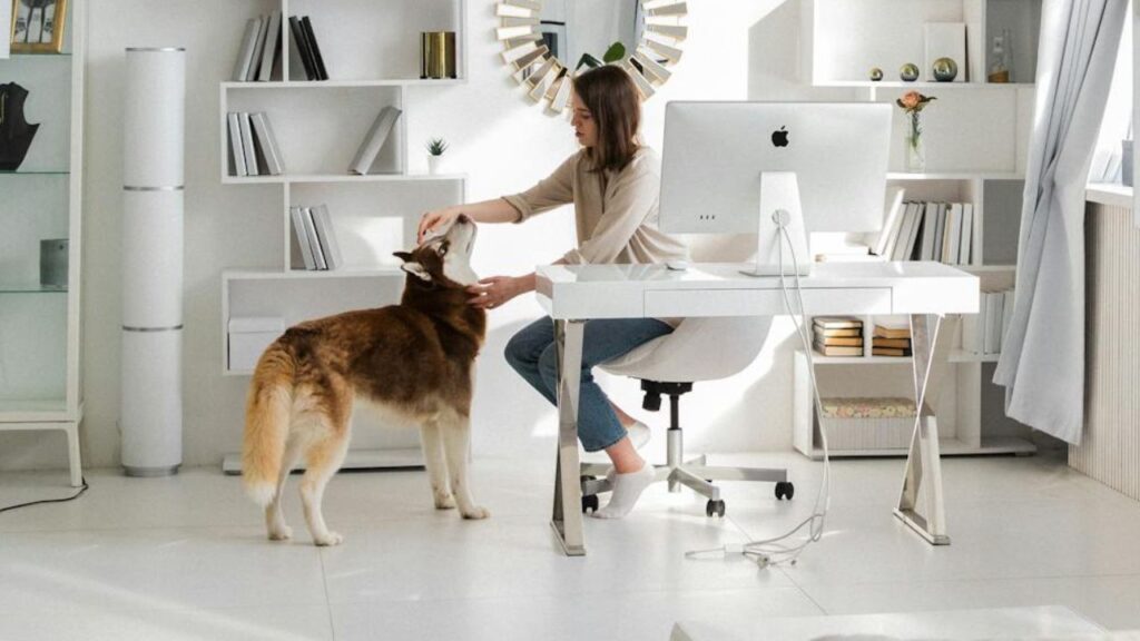 Women petting a dog