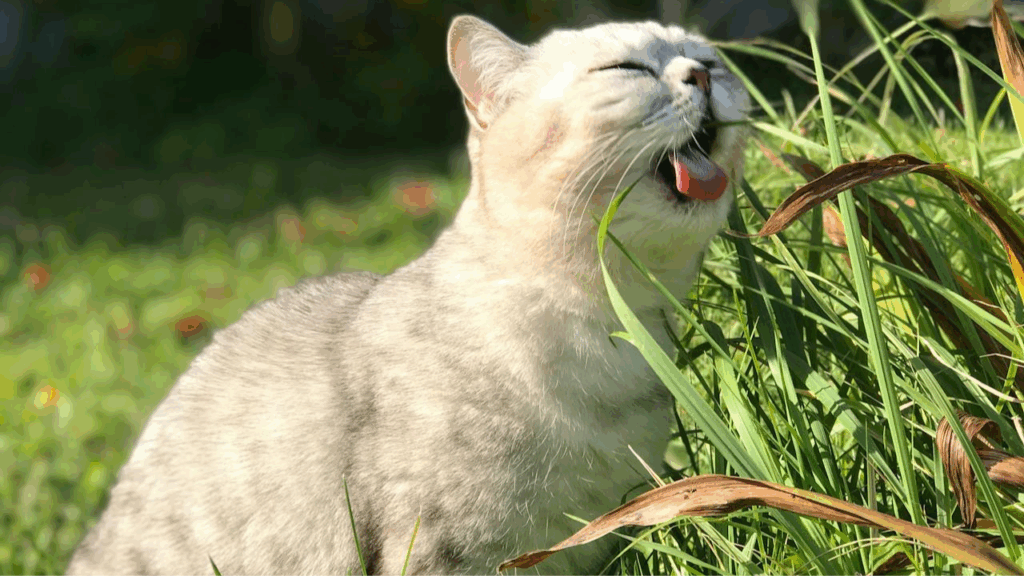 Cat eating grass