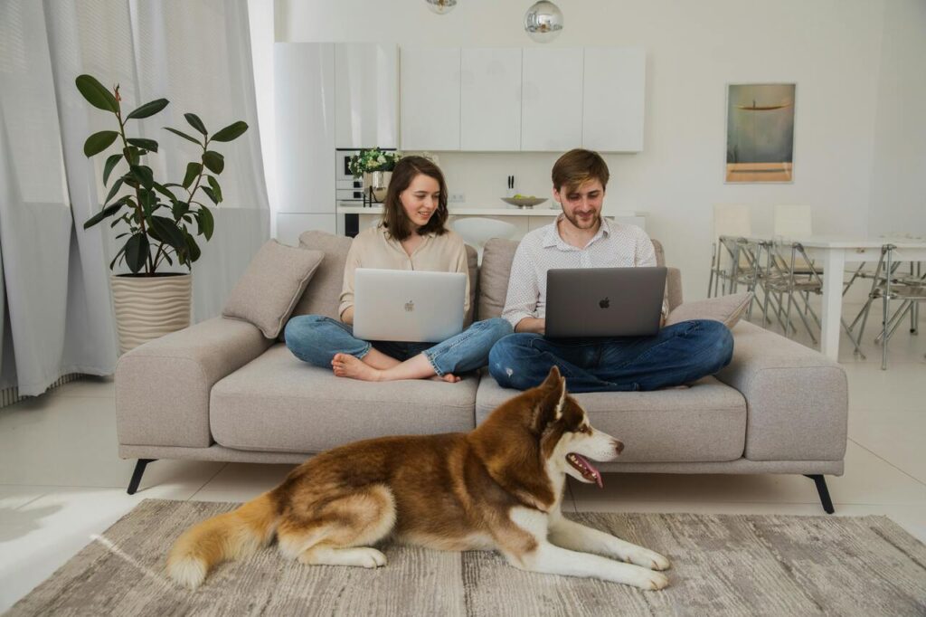Young couple with their Dog