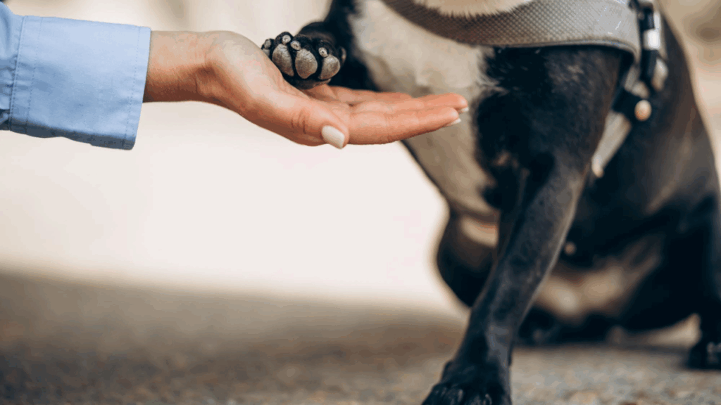 dog paw in women's hand