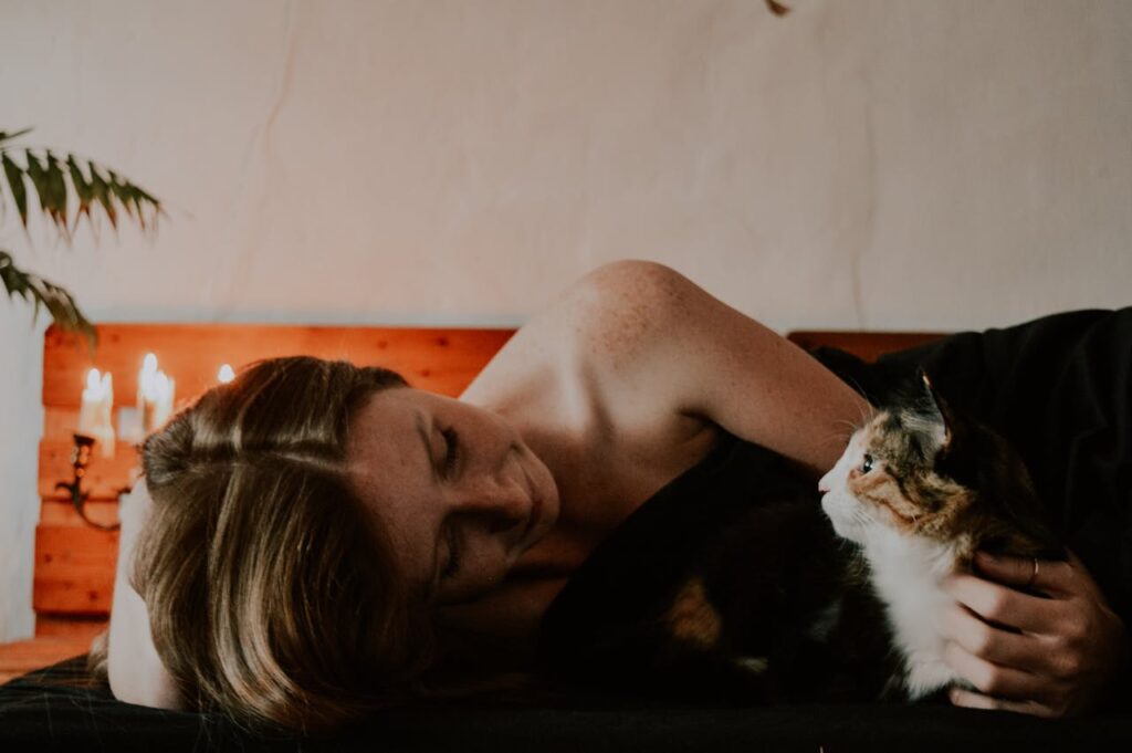 Cat with owner