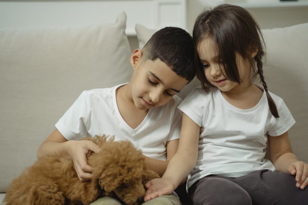 Dog with children's