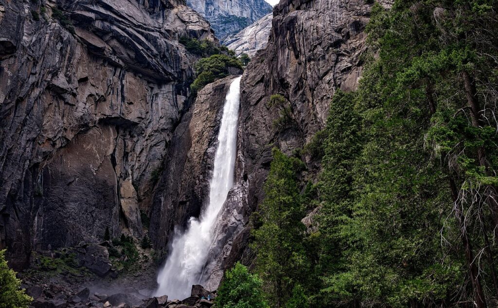 Yosemite waterfalls and cliffs