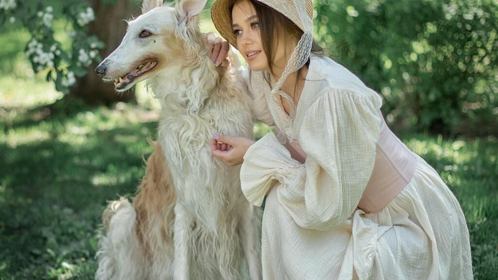 Borzoi with women